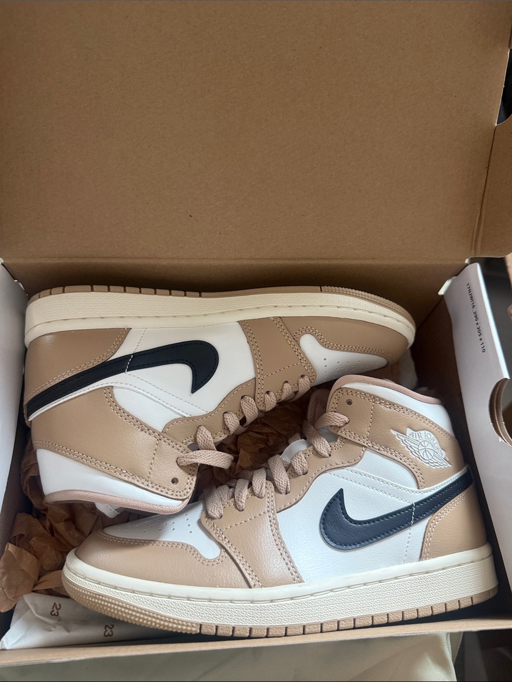 Nike Jordan 1 Mid High-Top Sneakers in Tan, White & Black Desert